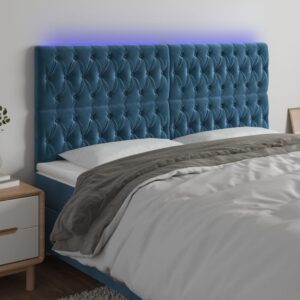 Sengegavl med LED-lys 200x7x118/128 cm fløjl mørkeblå