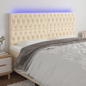 Sengegavl med LED-lys 200x7x118/128 cm stof cremefarvet