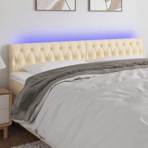 Sengegavl med LED-lys 200x7x78/88 cm stof cremefarvet