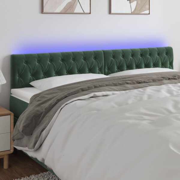 Sengegavl med LED-lys 200x7x78/88 cm velour mørkegrøn