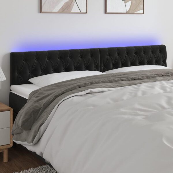 Sengegavl med LED-lys 200x7x78/88 cm velour sort