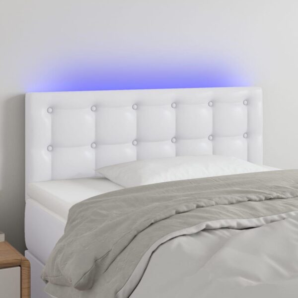 Sengegavl med LED-lys 90x5x78/88 cm kunstlæder hvid