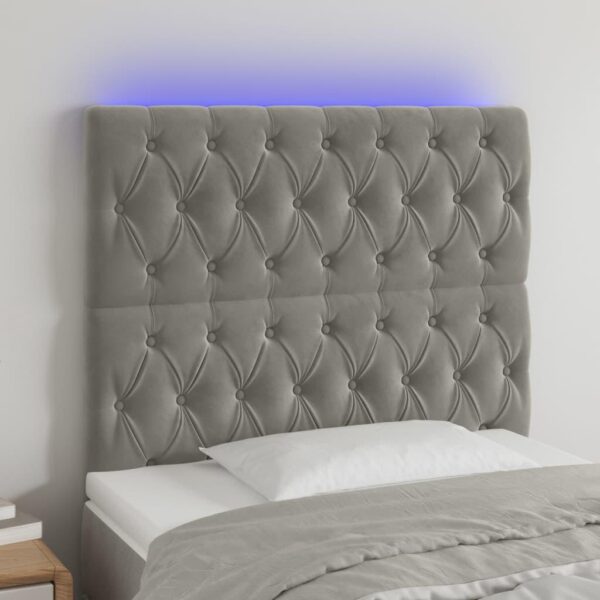 Sengegavl med LED-lys 90x7x118/128 cm fløjl lysegrå