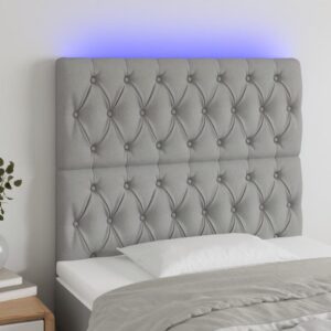 Sengegavl med LED-lys 90x7x118/128 cm stof lysegrå