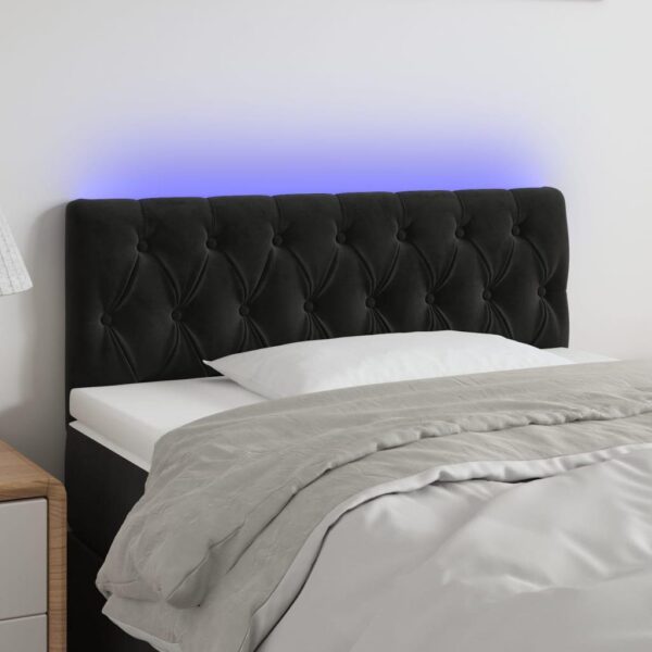 Sengegavl med LED-lys 90x7x78/88 cm velour sort