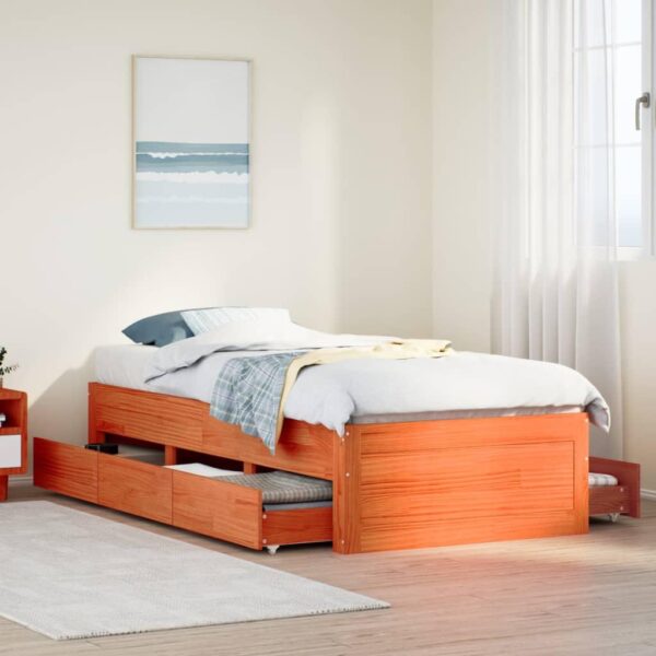 Sengeramme m. skuffer 90x200 cm uden madras massivt fyr brun