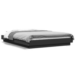 Sengeramme med LED-lys 120x200 cm konstrueret træ sort