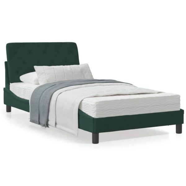 Sengeramme med LED uden madras 100x200 cm velour mørkegrøn