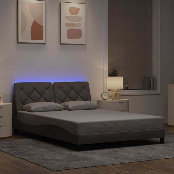 Sengeramme med LED uden madras 120x200 cm stof gråbrun