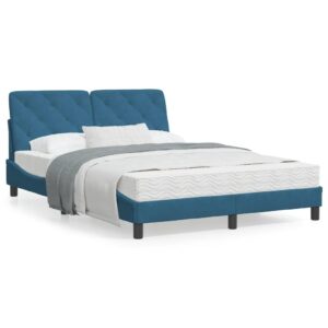 Sengeramme med LED uden madras 120x200 cm velour blå