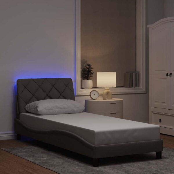 Sengeramme med LED uden madras 90x200 cm stof gråbrun