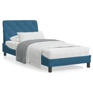Sengeramme med LED uden madras 90x200 cm velour blå