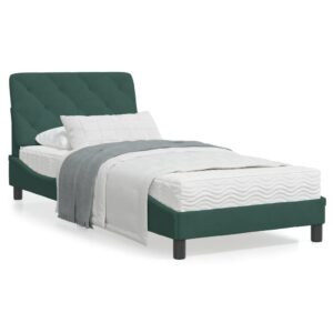 Sengeramme med LED uden madras 90x200 cm velour mørkegrøn