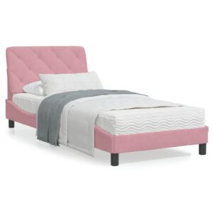 Sengeramme med LED uden madras 90x200 cm velour pink