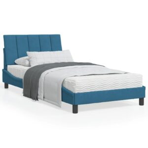 Sengeramme med LED uden madras Hanko 100x200 cm velour blå