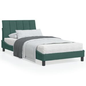 Sengeramme med LED uden madras Hanko 100x200 cm velour mørkegrøn