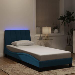 Sengeramme med LED uden madras Hanko 90x200 cm velour blå