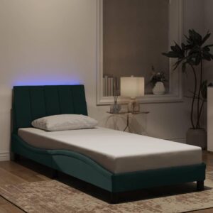 Sengeramme med LED uden madras Hanko 90x200 cm velour mørkegrøn