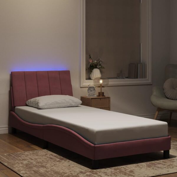 Sengeramme med LED uden madras Hanko 90x200 cm velour pink