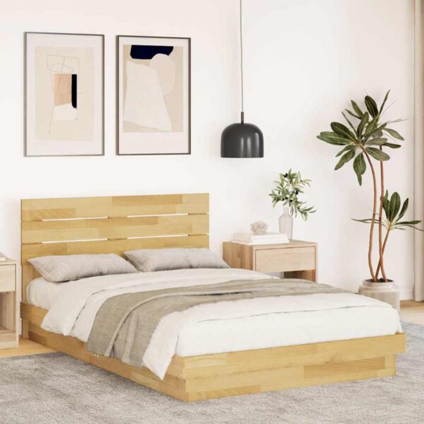 Sengeramme med hovedgærde uden madras 120x200 cm Massivt træ Eg