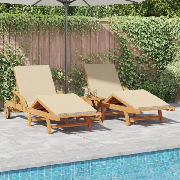 Solstol med pude 3 stk Beige 40 x 40 x 40cm Massivt akacietræ