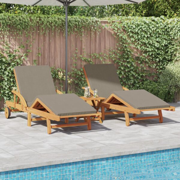 Solstol med pude 3 stk Gråbrun 40 x 40 x 40cm Massivt akacietræ