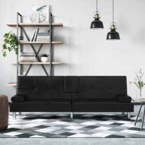 Sovesofa med kopholdere kunstlæder sort