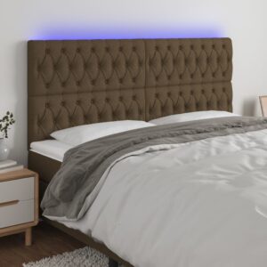 vidaXL sengegavl med LED-lys 180x7x118/128 cm stof mørkebrun