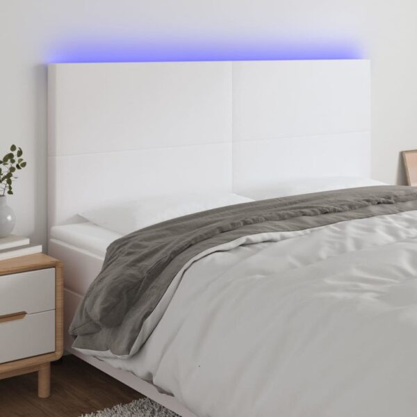 vidaXL sengegavl med LED-lys 200x5x118/128 cm kunstlæder hvid