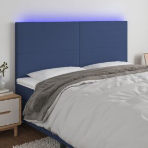 vidaXL sengegavl med LED-lys 200x5x118/128 cm stof blå