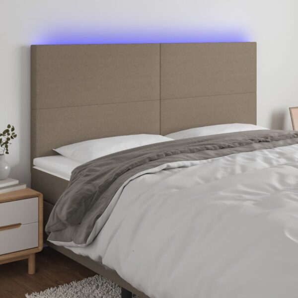 vidaXL sengegavl med LED-lys 200x5x118/128 cm stof gråbrun