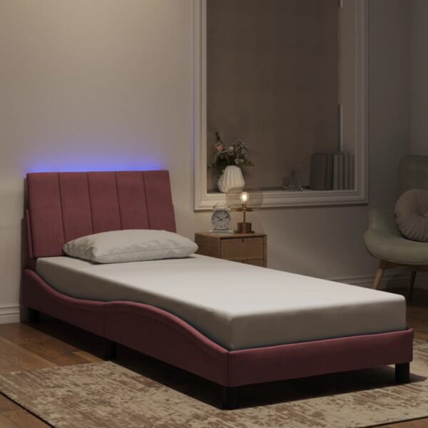 vidaXL sengeramme med LED uden madras Hanko 90x200 cm velour pink