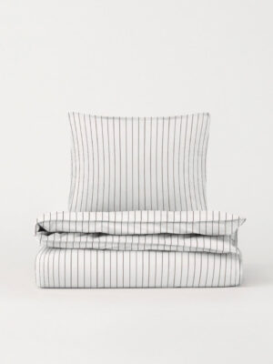 DAWN Percale sengetøj - Off White / Chocolate - 200x220 cm - 100% økologisk bomuld -