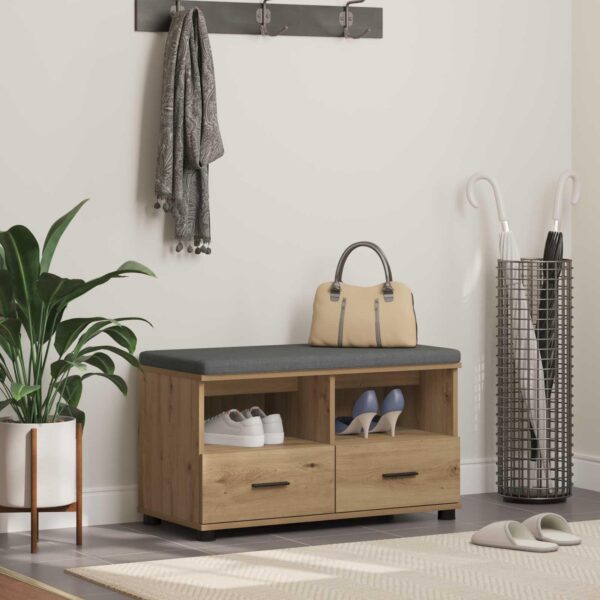 Hallbænk med pude med skuffe Artisan Egetræ 80 x 38 x 46 cm