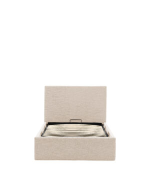 KAVE HOME Nahiri sengeramme, m. sengegavl og opbevaring - beige chenille stof (200x90)
