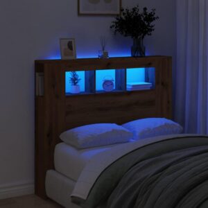 Sengegavl m. LED-lys 120x18,5x103,5 cm konstrueret træ kunsteg