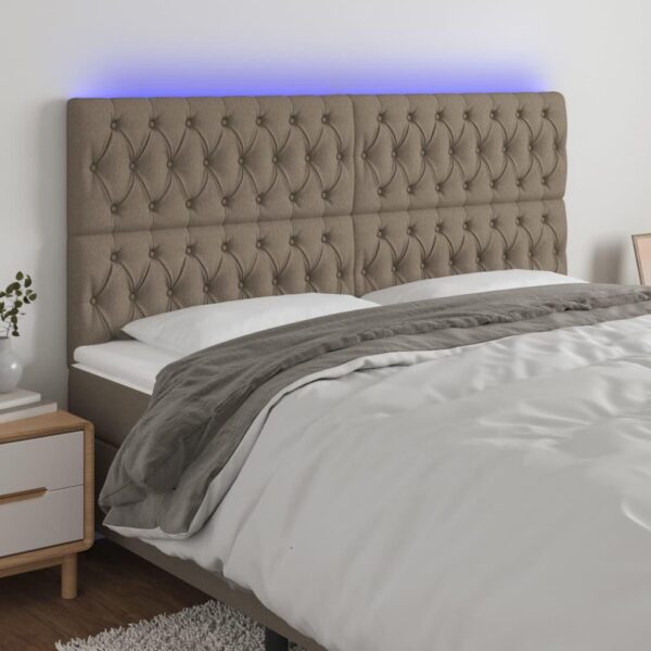 Sengegavl med LED-lys 180x7x118/128 cm stof gråbrun