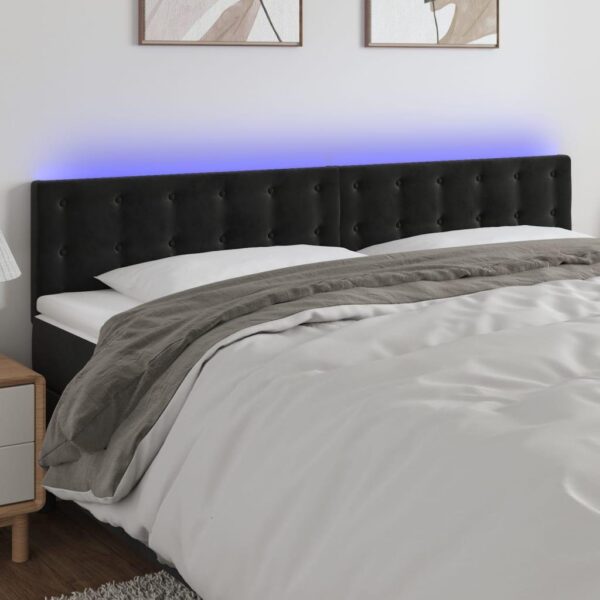 Sengegavl med LED-lys 200x5x78/88 cm velour sort