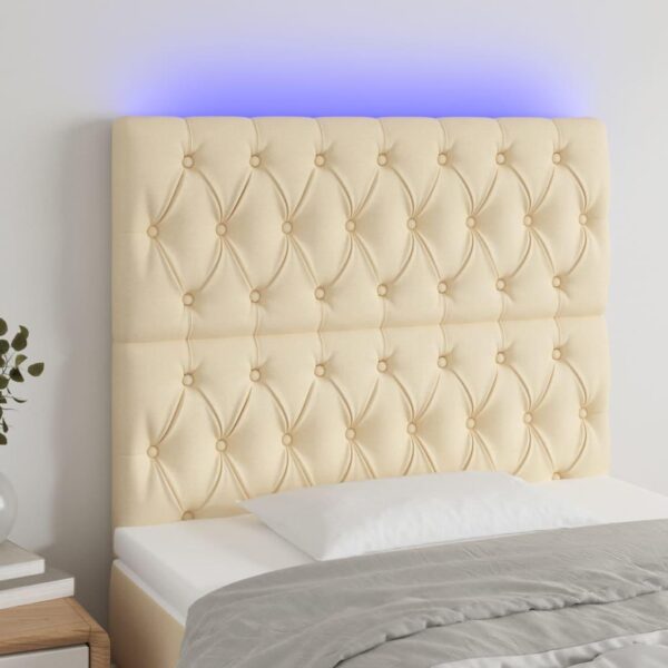 Sengegavl med LED-lys 90x7x118/128 cm stof cremefarvet