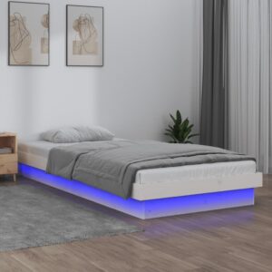 Sengeramme med LED-lys 90x200 cm massivt træ hvid