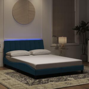 Sengeramme med LED uden madras Hanko 120x200 cm velour blå