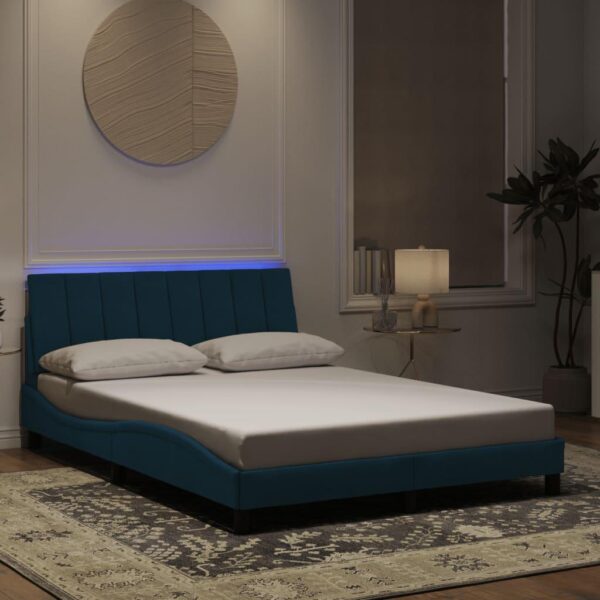 Sengeramme med LED uden madras Hanko 120x200 cm velour blå