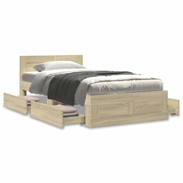 Sengeramme med sengegavl 100x200 cm konstrueret træ sonoma-eg