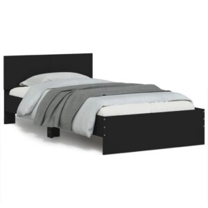 Sengeramme med sengegavl 100x200 cm konstrueret træ sort