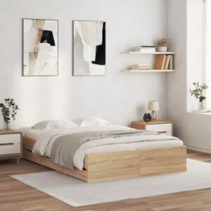 Sengeramme med skuffer 120x200 cm konstrueret træ sonoma-eg