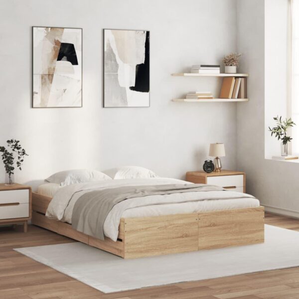 Sengeramme med skuffer 120x200 cm konstrueret træ sonoma-eg