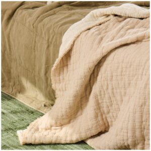 Sengetæppe natur dobbeltvævet m/ stikning i tern - Ib Laursen 240x240