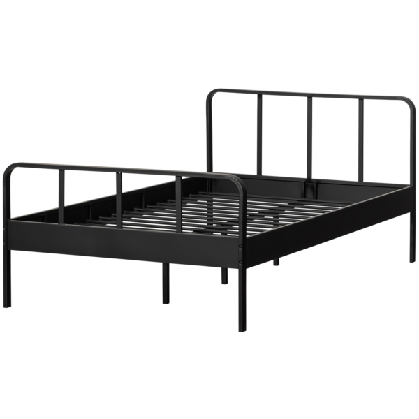 WOOOD Mees queensize sengeramme, m. lamelbund - sort metal (120x200)