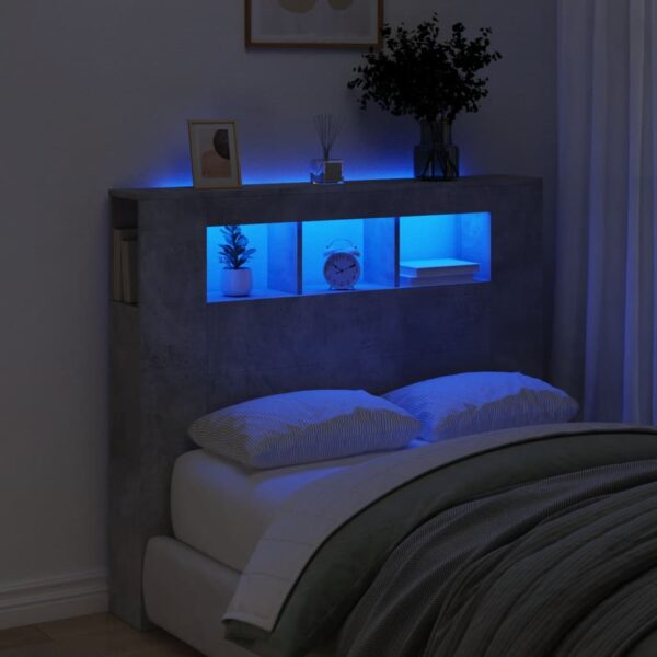 vidaXL sengegavl m. LED-lys 120x18,5x103,5 cm konstrueret træ betongrå