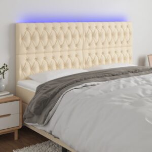 vidaXL sengegavl med LED-lys 180x7x118/128 cm stof cremefarvet